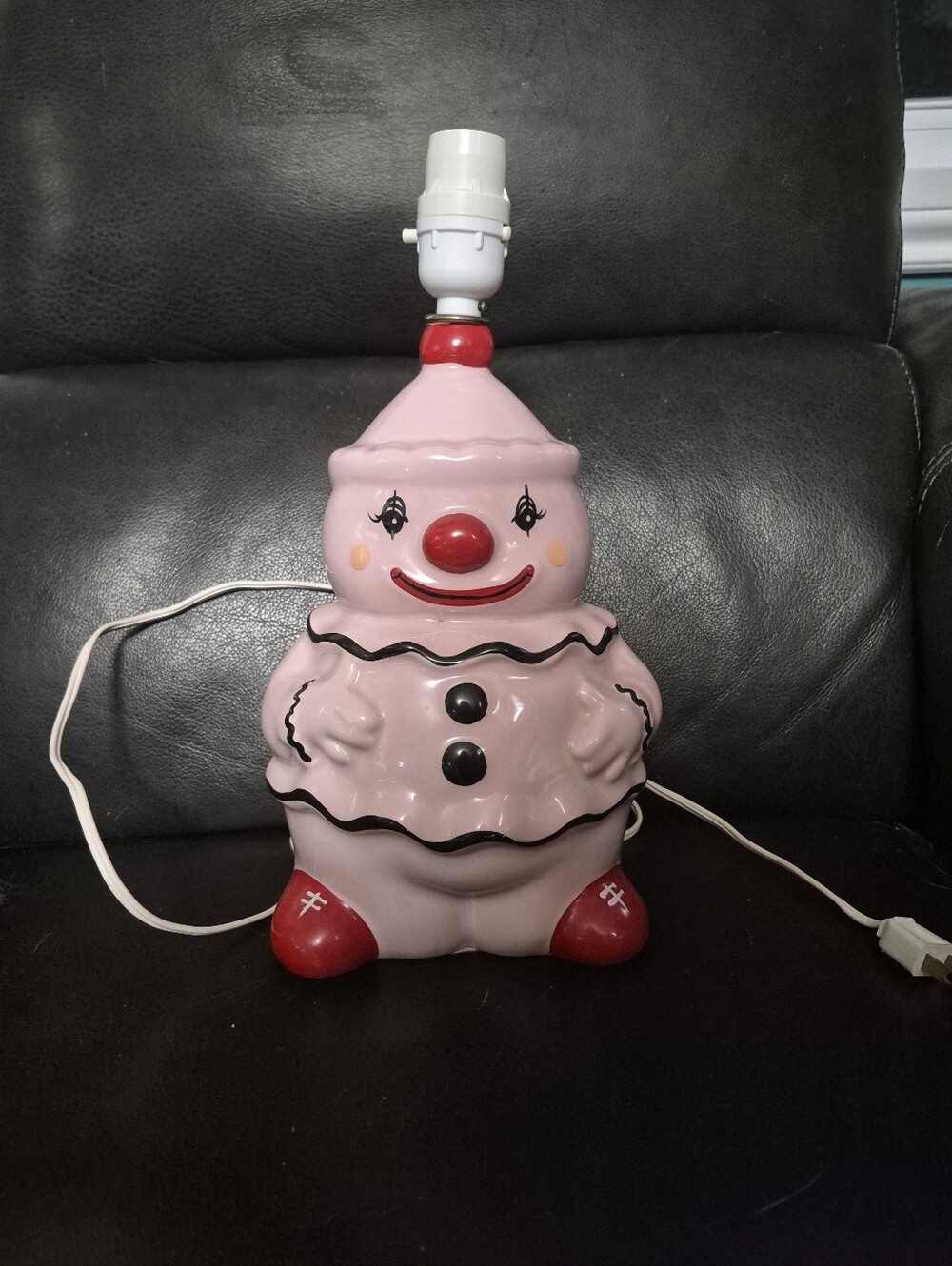 Vintage Martha Ceramic Lami Canada Pink Clown Nursery Lamp Base 1970s Kitsch - Picture 2 of 13